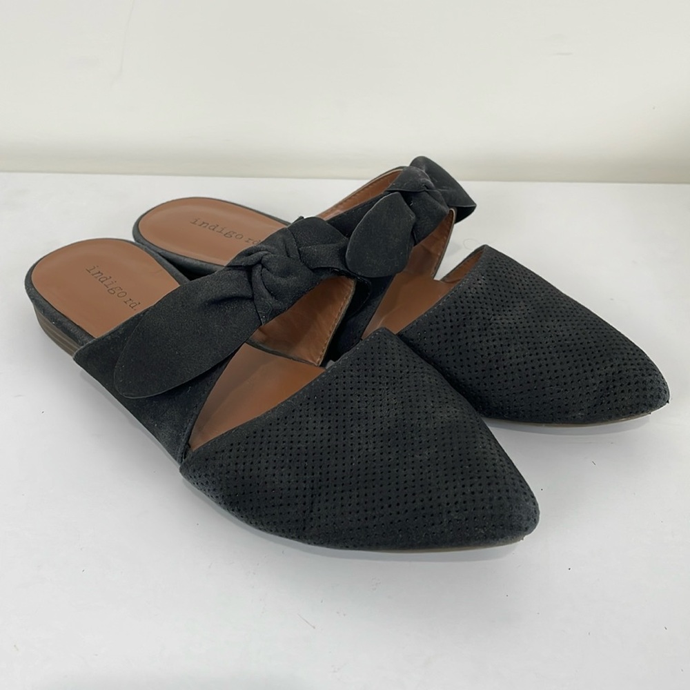 Indigo Black Mules with Bow Detail